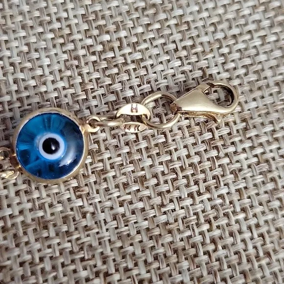 14kt Yellow Gold Blue Evil Eye Bracelet 7-1/4 Long